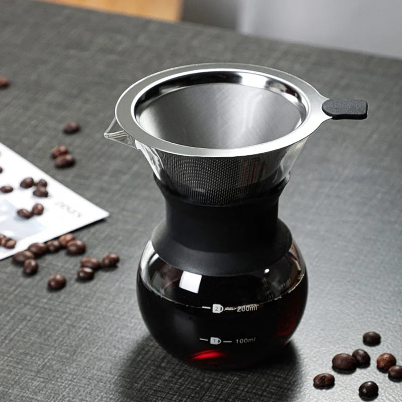 Pour Over Glass Coffee Carafe available in 200ml & 400ml optional Stainless Steel Filter