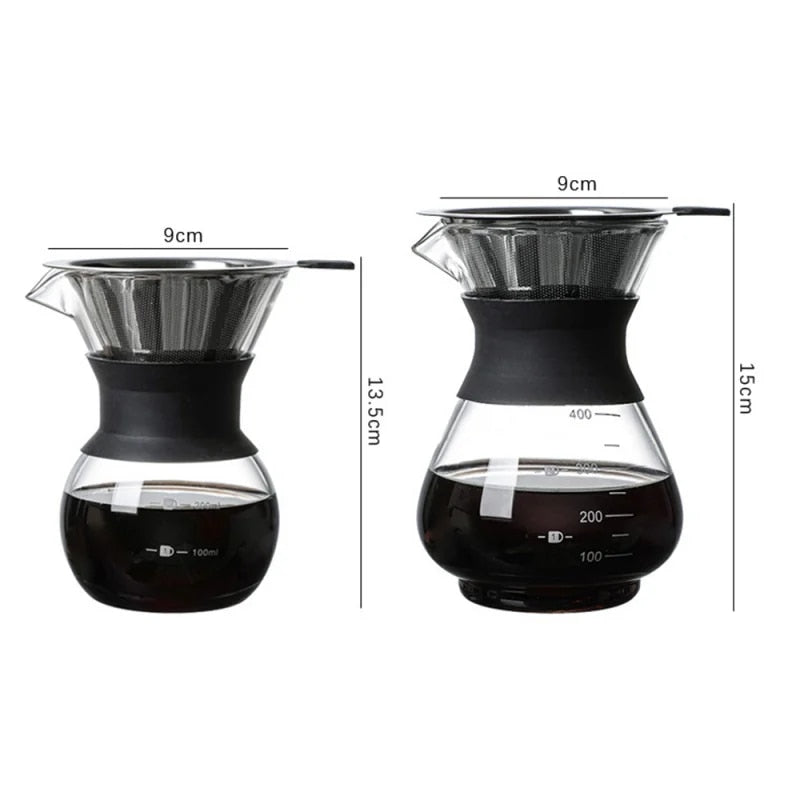 Pour Over Glass Coffee Carafe available in 200ml & 400ml optional Stainless Steel Filter